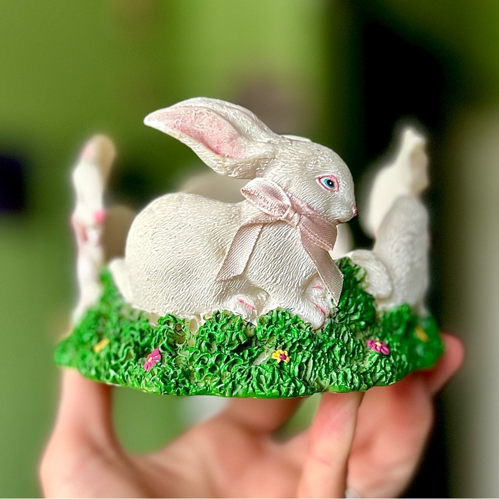 Whimsy Dainty Cottagecore Bunny 3D Textured Colorful Candle Holder